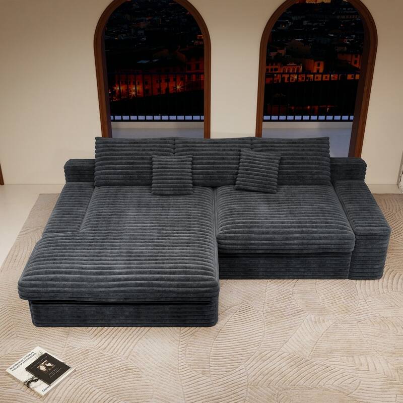 118.1" Modern 2-piece Plush Corduroy Sectional Sofa with Chaise Lounge