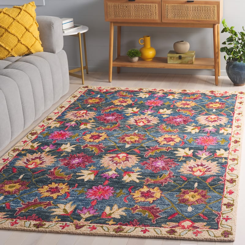 SAFAVIEH Handmade Aspen Miloranka Boho Floral Wool Rug - 8' x 10' - Navy/Red