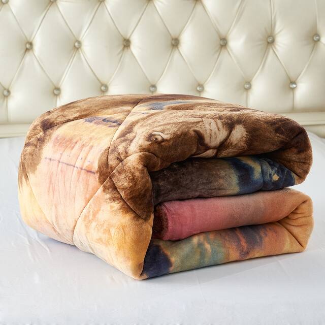 3-Piece Floral Printed Sherpa-Backing Reversible Comforter Set