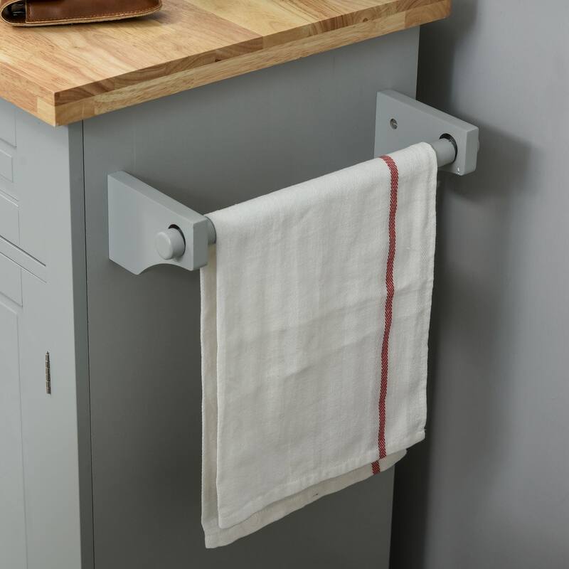 Rolling Cart with Rubberwood Top, Kitchen Island on Wheels with Spice Rack, Towel Rack and Drawers for Dining Room