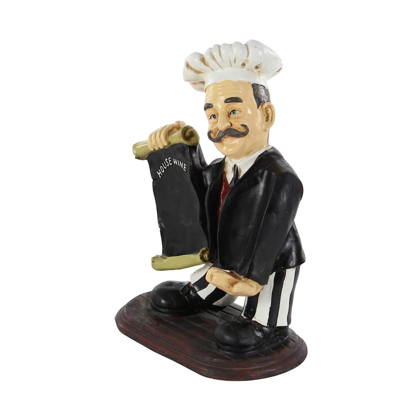 Polystone Chef Decorative Sculpture with Chalkboard and Wine Holder Slot - Black - Roche River Decor