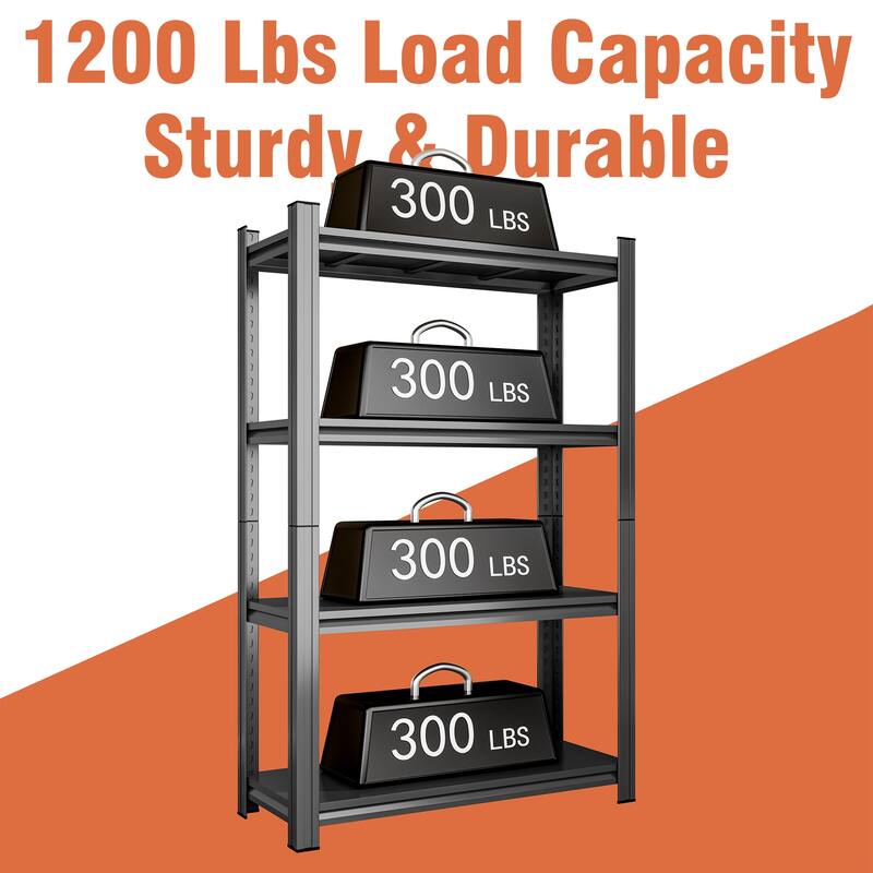 4-Tier Adjustable Metal Storage Shelf, For Garage, Shed, Supermarket, Living Room, Multi-Purpose Storage Shelf