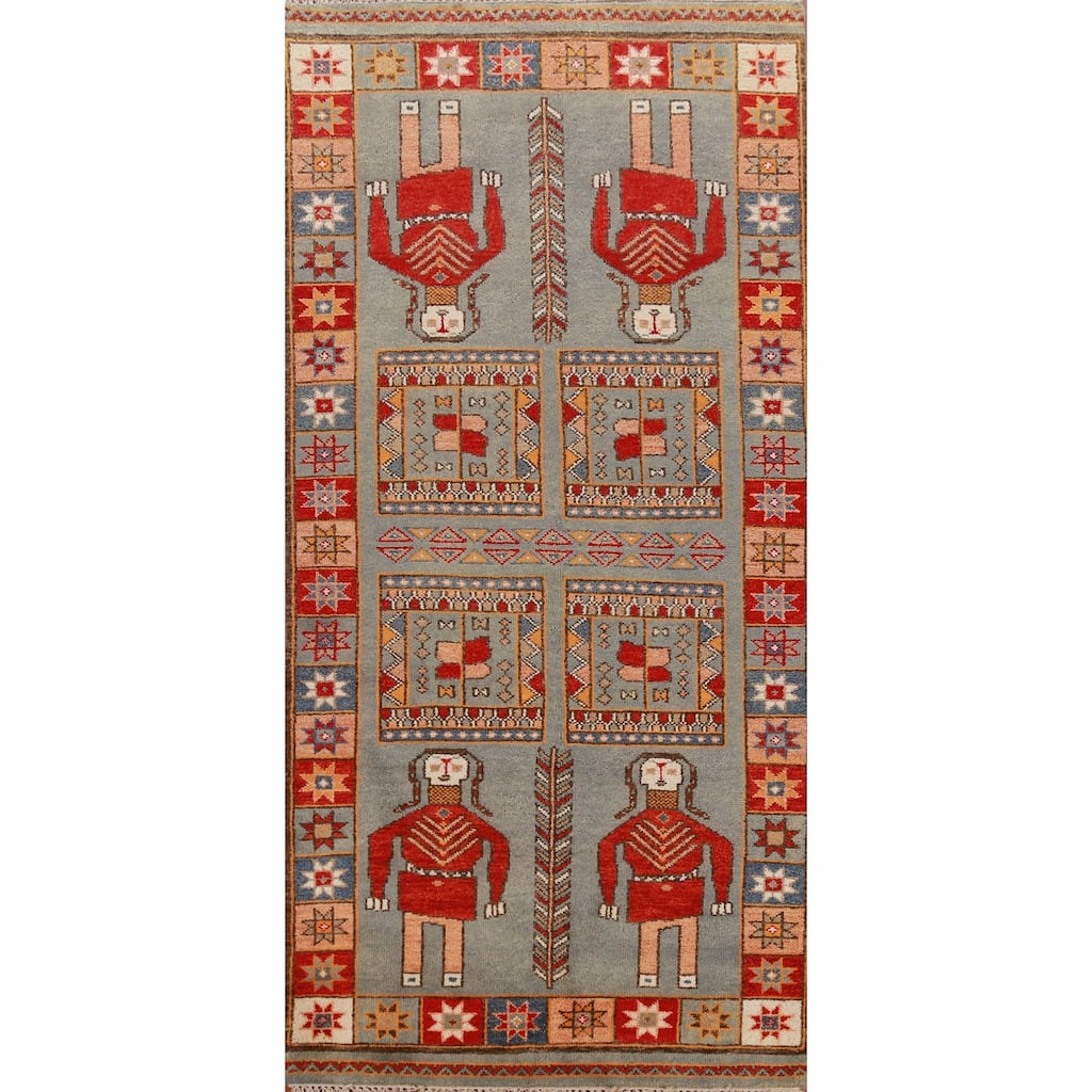 Hand Knotted Oriental 100% Wool Carpet Traditional Tribal Greys & Charcoal Heriz (serapi) Runner Rug - 9' 11'' X 4' 1''