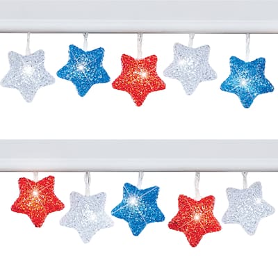 Patriotic Stars LED Battery Operated Outdoor String Lights - 8.000 x 4.500 x 3.500