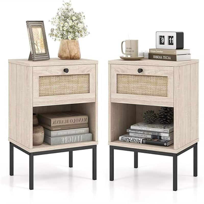Nightstand with Drawer - Oak set of 2