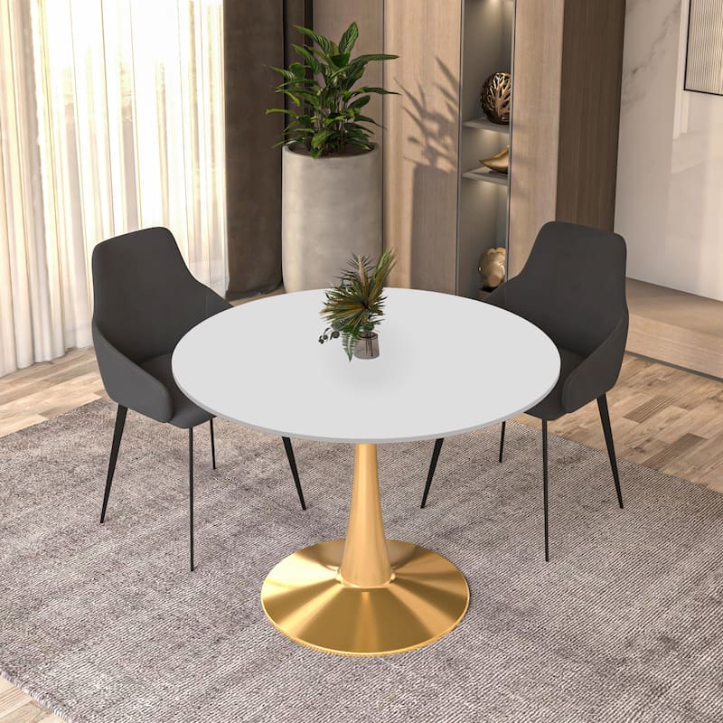 LeisureMod Bristol 40" Round Dining Table for 4 with MDF Tabletop in Gold Steel Base for Kitchen & Dining Room