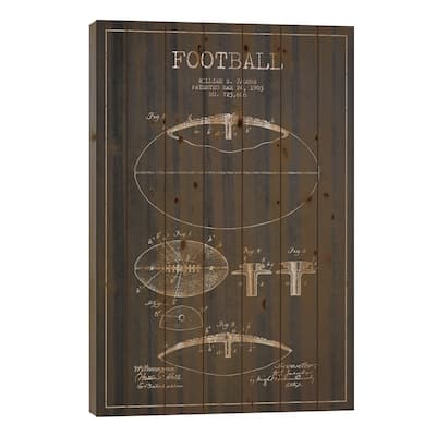 Football Charcoal Patent Blueprint Print On Wood by Aged Pixel - Multi-Color