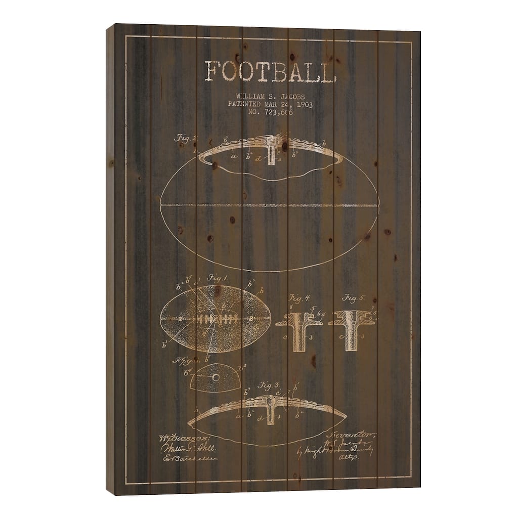 Football Charcoal Patent Blueprint Print On Wood by Aged Pixel - Multi-Color