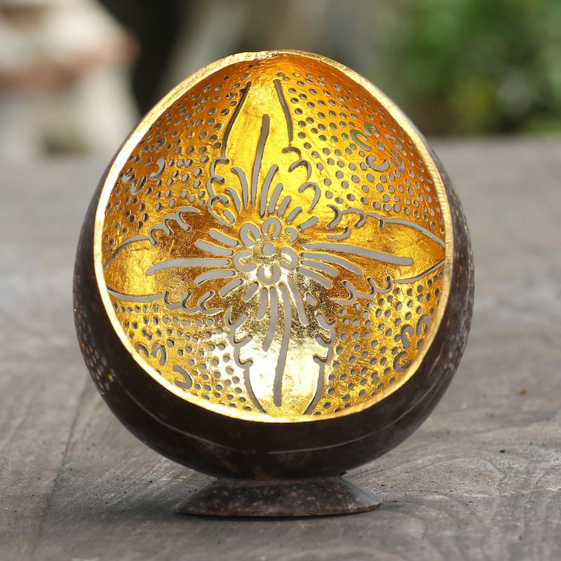 Novica Handmade Floral Light Coconut Shell Catchall