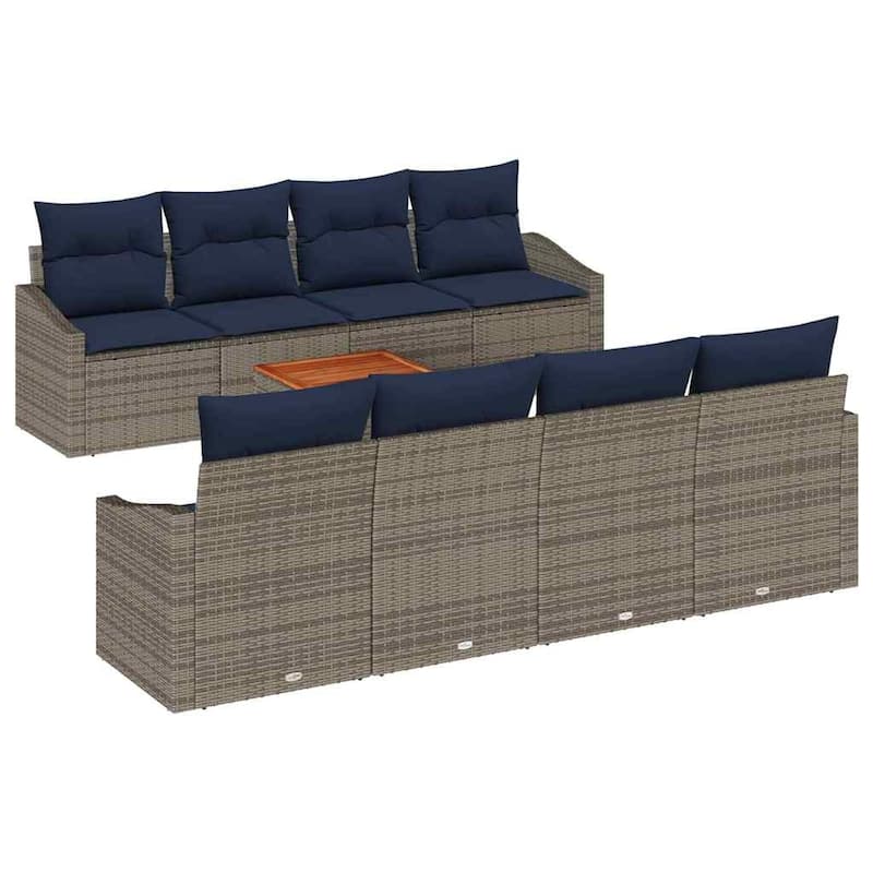 vidaXL 9 Garden Sofa Set with Cushions Black/Grey Poly Rattan - 91.7 x 24.4 x 27.2