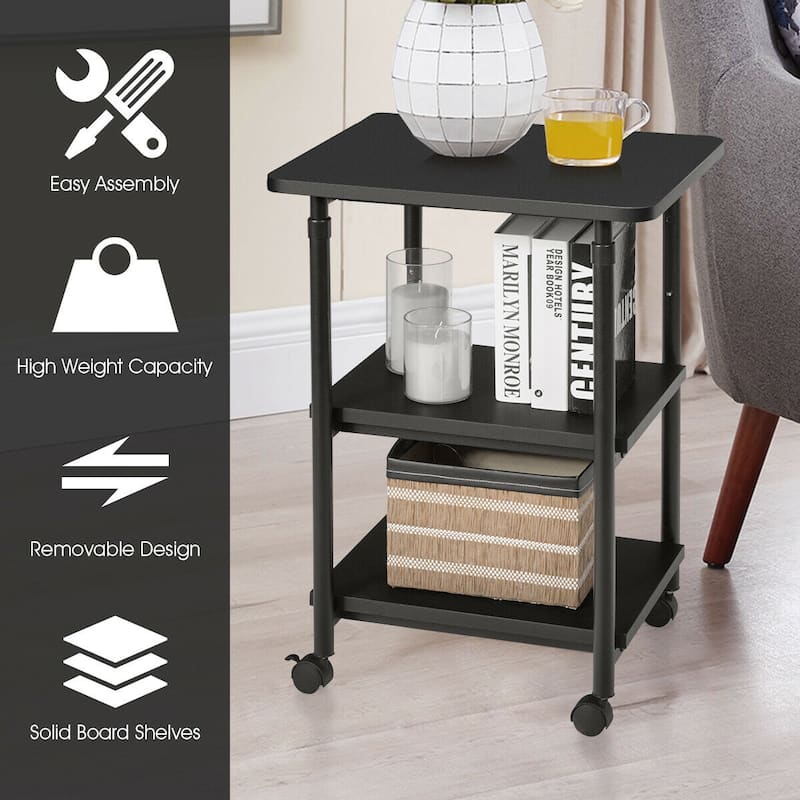 Gymax 3-Tier Rolling Adjustable Printer Cart Storage Rack Home Office - 19'' X 16'' X 30'