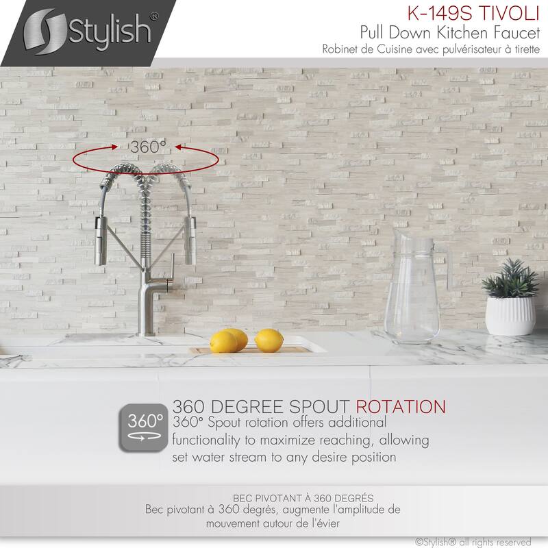 STYLISH Stainless Steel Single Handle Pull Down Sprayer Kitchen Faucet - Faucet Height: 16 3/4" | Spout Height: 7 1/2"