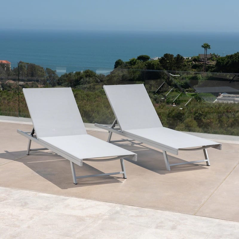 Outdoor aluminum frame mesh chaise lounge chair