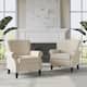 Mid-Century Modern Accent Chairs with Nailhead Trim - Linen - Beige-2Set