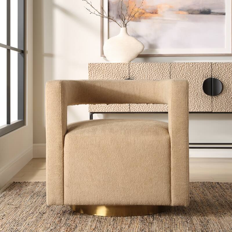 Floating Barrel Back Swivel Chair - 30" - Brown and Gold