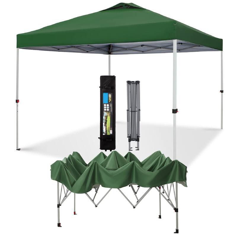 10x10 Pop-up Canopy Portable Lightweight FoldingTent, Adjustable Height Instant Gazebo Canopy with Wheeled Bag - Green