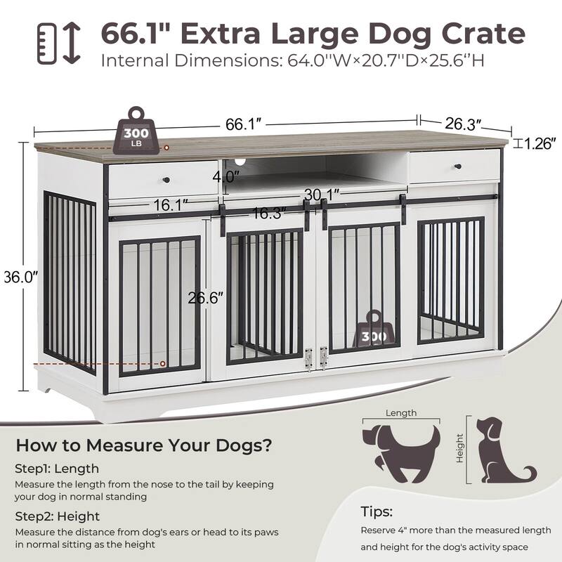 Sapphome Dog Crate Furniture Large Breed TV Stand with Drawer & 2 Sliding Doors, Grey