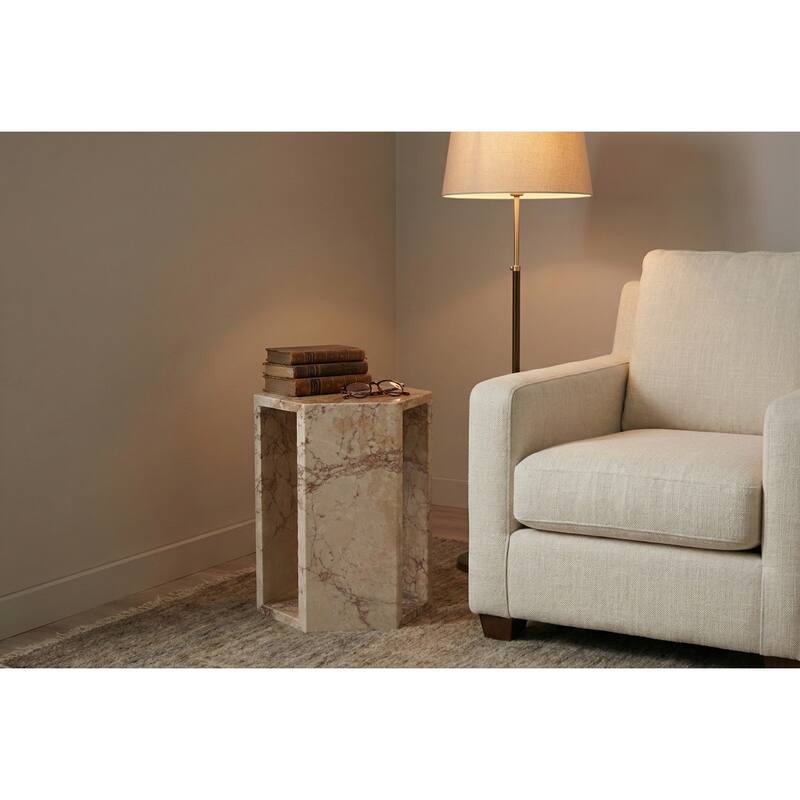 Roomfitters Luxury Natural Marble Hexagon Side Table, Solid Stone Geometric Pedestal End Table, Polished Finish