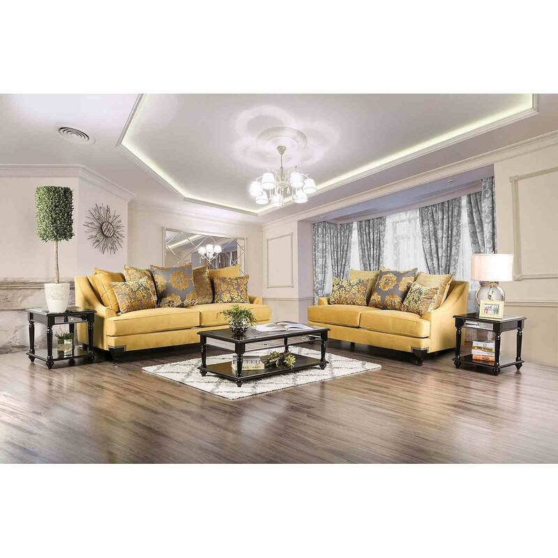 Royal Living Room Furniture Set Gold Finish Nailhead Trim