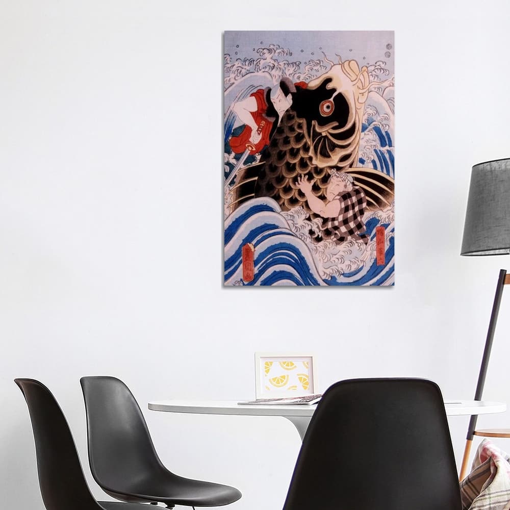 iCanvas "Samurai Wrestling Giant Koi Carp" by Unknown Artist Canvas Print