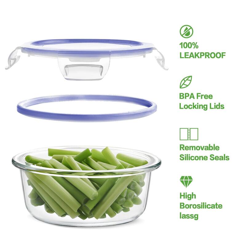 12 Sets Glass Food Storage Containers with Lids, Meal Prep Containers, Airtight Bento Boxes, BPA Free & Leak Proof