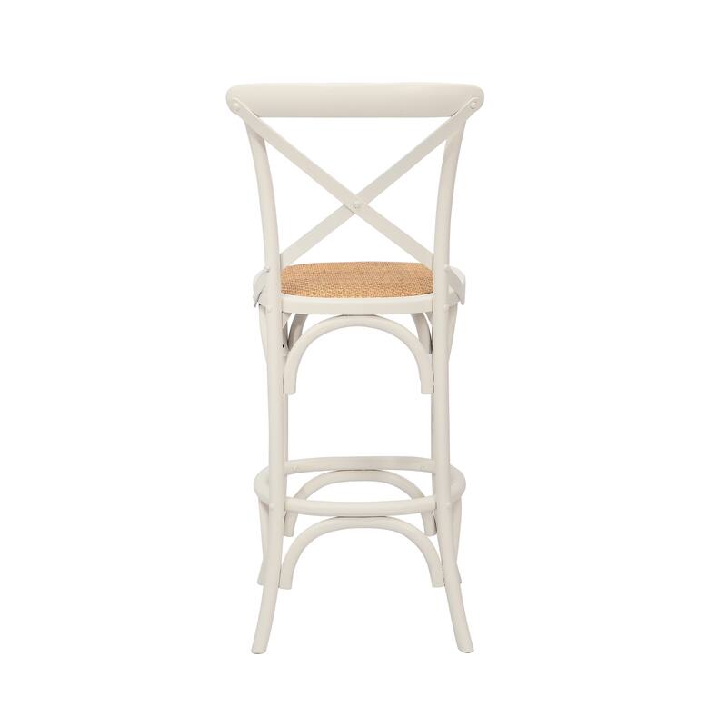 Porthos Home Ziva Bar Stools Set of 2, Elm Wood with Woven Rattan