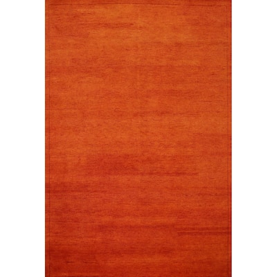 Hand Knotted Oriental 100% Wool Carpet Modern Solid Oranges & Rust Gabbeh Area Rug - 10' 0'' X 7' 11''