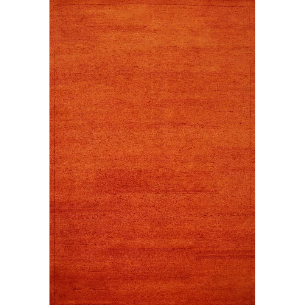 Hand Knotted Oriental 100% Wool Carpet Modern Solid Oranges & Rust Gabbeh Area Rug - 10' 0'' X 7' 11''