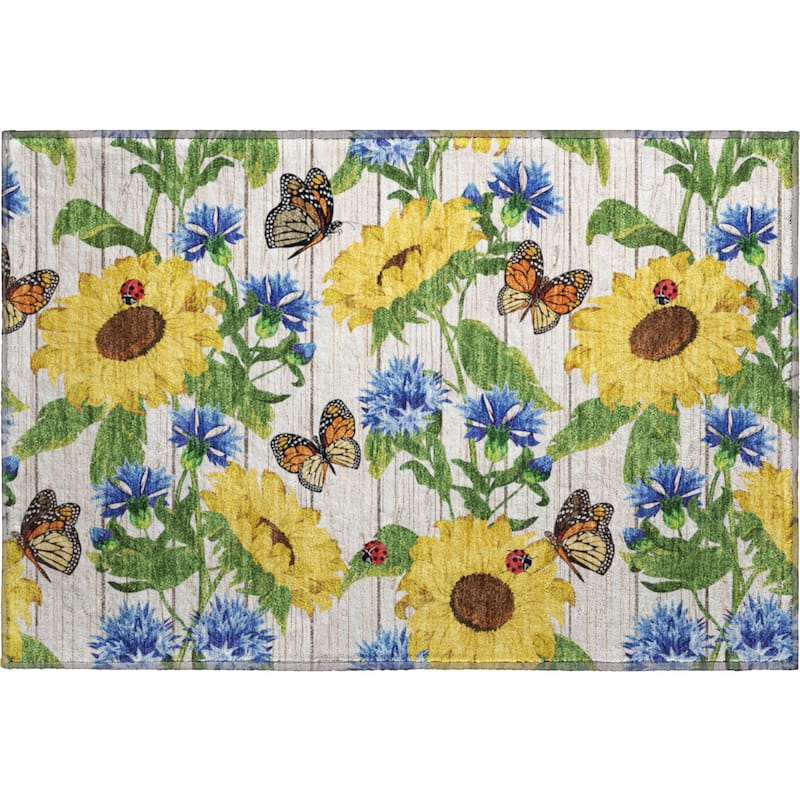 Premium Washable Super Soft Sunflower Butterfly Garden Mayfield Rug