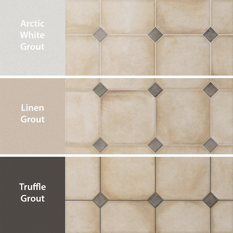 Merola Tile Laverton Octagon Beige with Taco Grafito 7-7/8" x 7-7/8" Porcelain Floor and Wall Tile