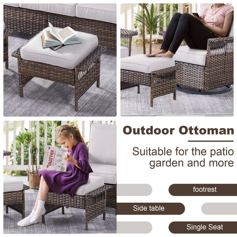Gymojoy Patio Swivel Rocking Lounge Chair with Ottoman - Brown