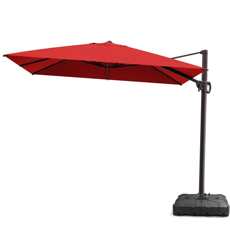 Outdoor 9 x 11 Ft Cantilever Patio Umbrella 360 Degree Rotation with HDPE Base - Red
