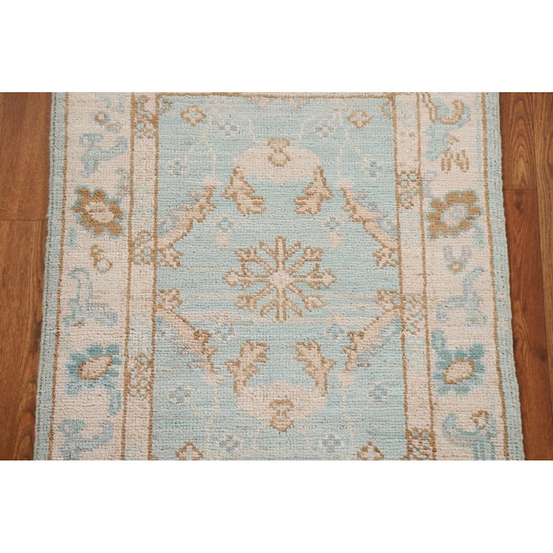 Hand Knotted Oriental 100% Wool Carpet Transitional Geometric Navy Blue & Blues Oushak Area Rug - 2' 9'' X 2' 0''