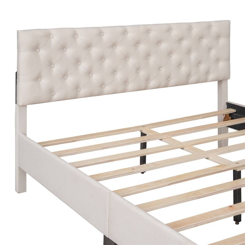 Merax Upholstered Linen Platform Bed, 3 colors