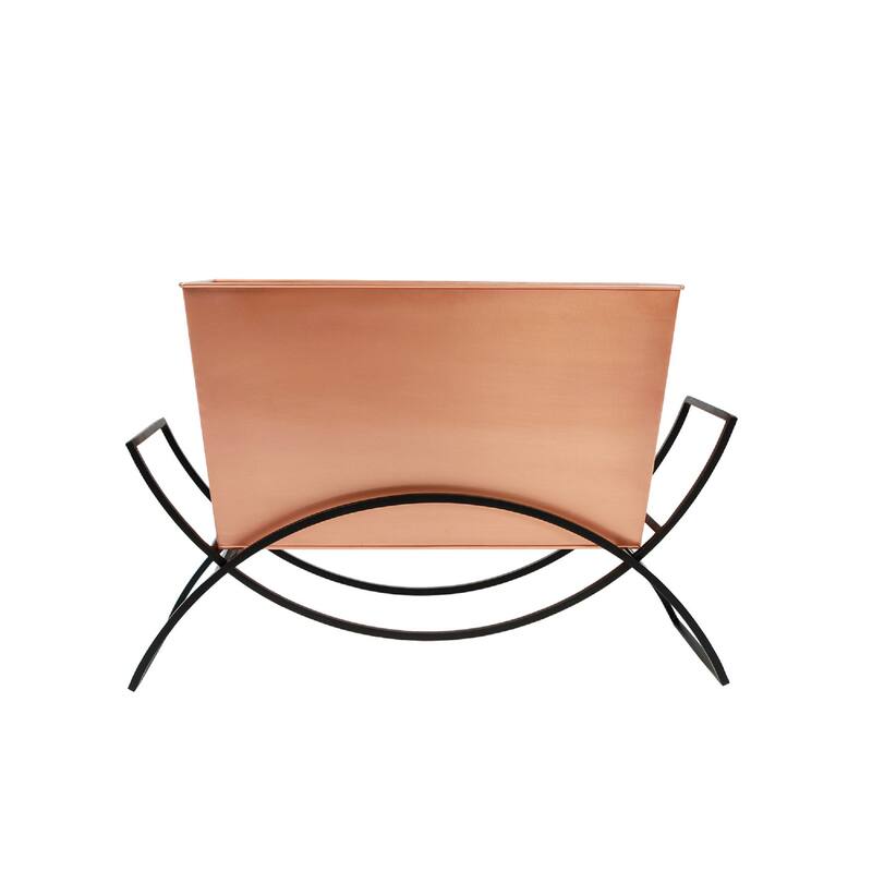 Achla Designs 27.5" W Rectangle Copper Plated Galvanized Steel Flower Box w/Black Wrought Iron Plant Stand
