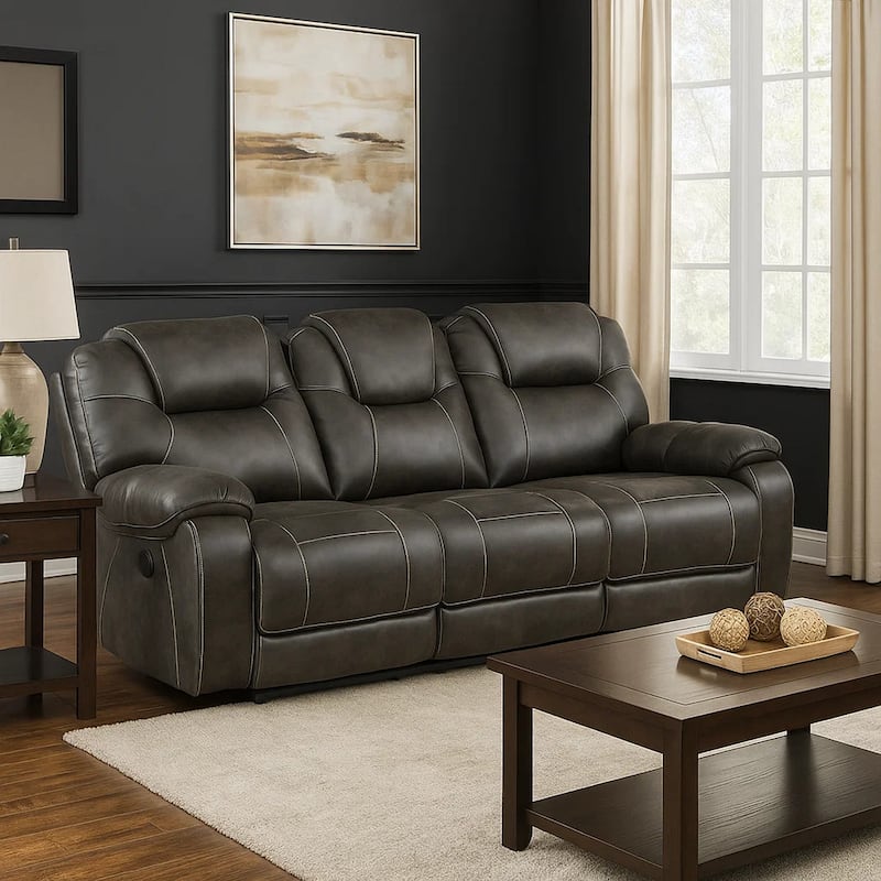 Lily 87 Inch Double Manual Recliner Sofa, Brown Microfiber, Solid Wood