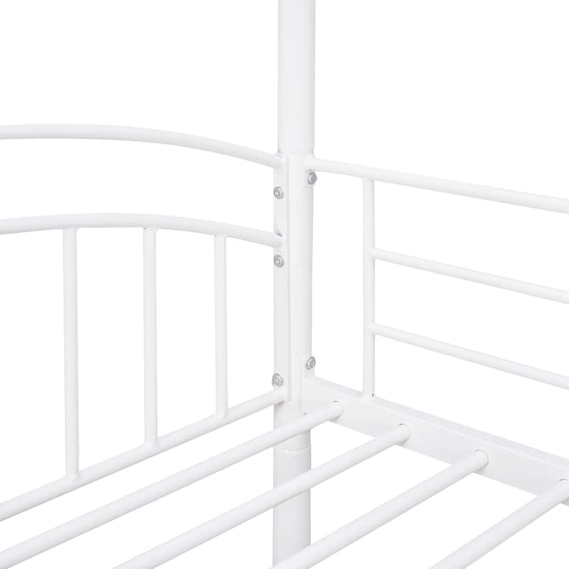 Kids House Bed, Twin Over Twin Metal Bunk Bed Convertible 2 Twin Beds
