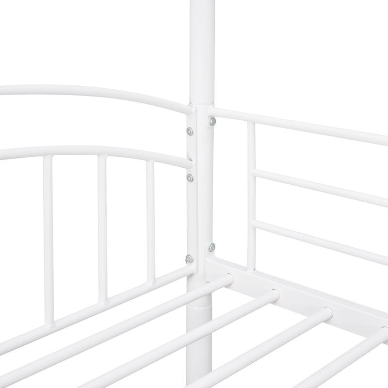 Metal Twin Over Twin Bunk Bed with Slide - Kids House Style Bed in White