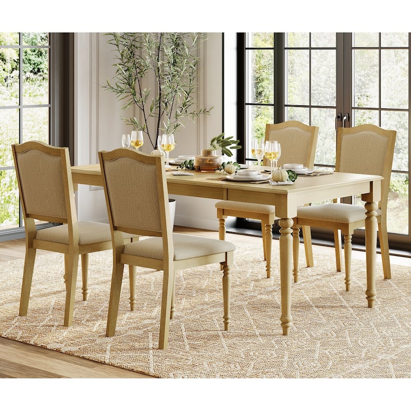 Farmhouse Dining Table Set, Wood Dining Table & Upholstered Chairs,Oak