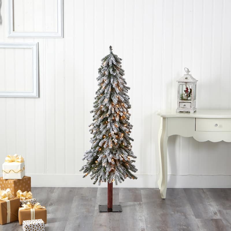 5ft. Flocked Grand Alpine Artificial Christmas Tree with 200 Clear Lights and 469 Bendable Branches - Cozy Holiday Accent