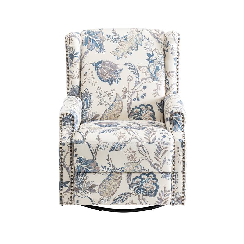 Floral Linen Manual Recliner Chair with Footrest set of 2