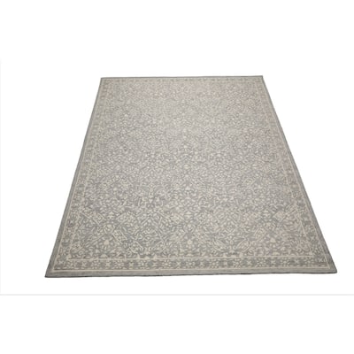 Multi Size 5'x8' Silver Wool Hand Hooked Transitional Rug All-Over