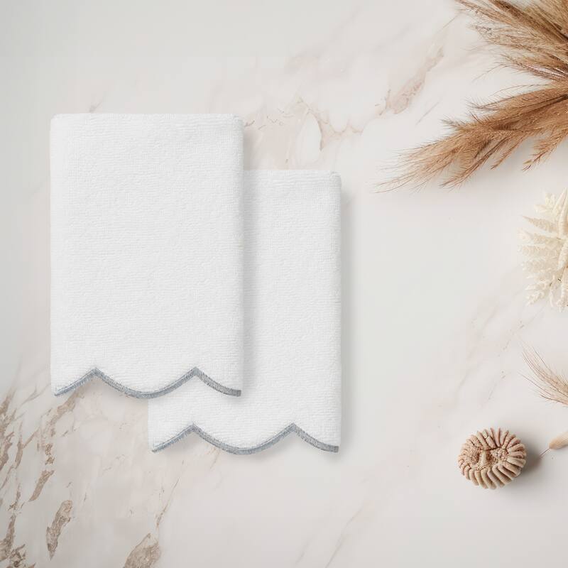 Authentic Hotel and Spa 100% Turkish Cotton ADORNIA Scallop Fingertip Towel Set