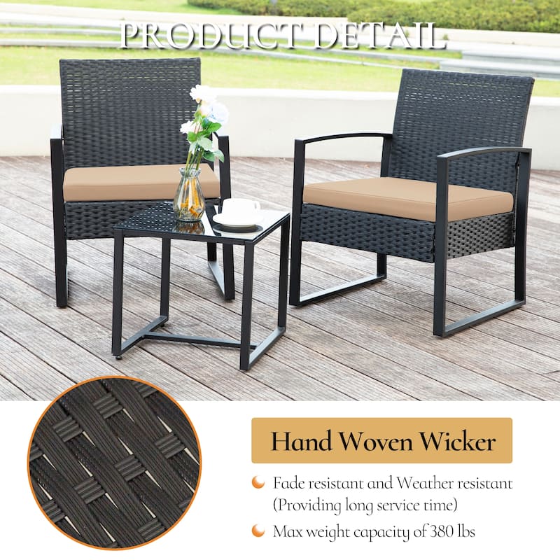 3 Piece Outdoor PE Wicker Furniture Set, Patio Rattan Sectional Sofa Couch with Washable Cushions