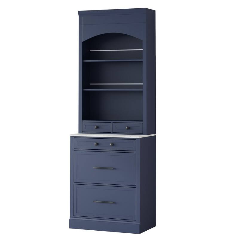 Kitchen Pantry with Countertop, Tall Freestanding Storage Cabinet with 5 Storage Drawers & Adjustable Shelf
