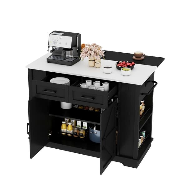 Moasis Rolling Kitchen Island Cart Storage Cabinet with Stainless Steel Top and Power Outlet