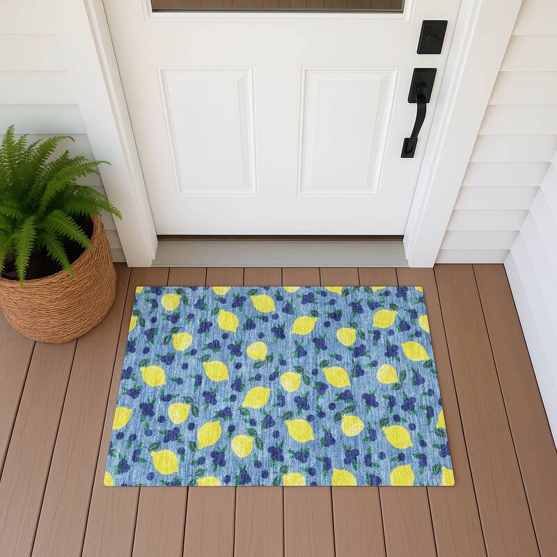 Machine Washable Indoor/ Outdoor Citrus Berry Chantille Rug - Denim - 1'8" x 2'6"