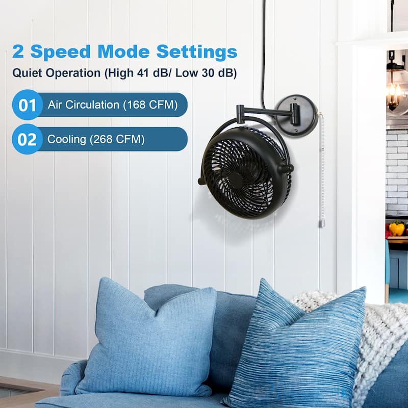 10-inch Industrial Walnut Indoor Wall Mount Fans with Plug in Cord