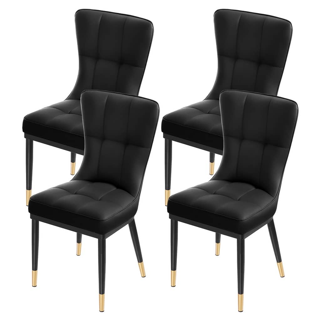 Faux Leather Upholstered Dining Chairs Set of 4 with Checked Pattern
