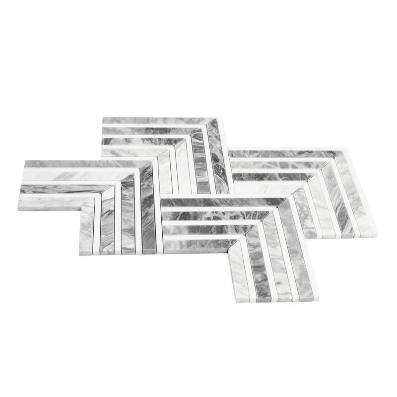Toscana 13x16 in. Polished Calacatta Bluette, Thassos White Chevron Mosaic Wall and Floor Tile (7.24 sq ft/case, 5-Pack)